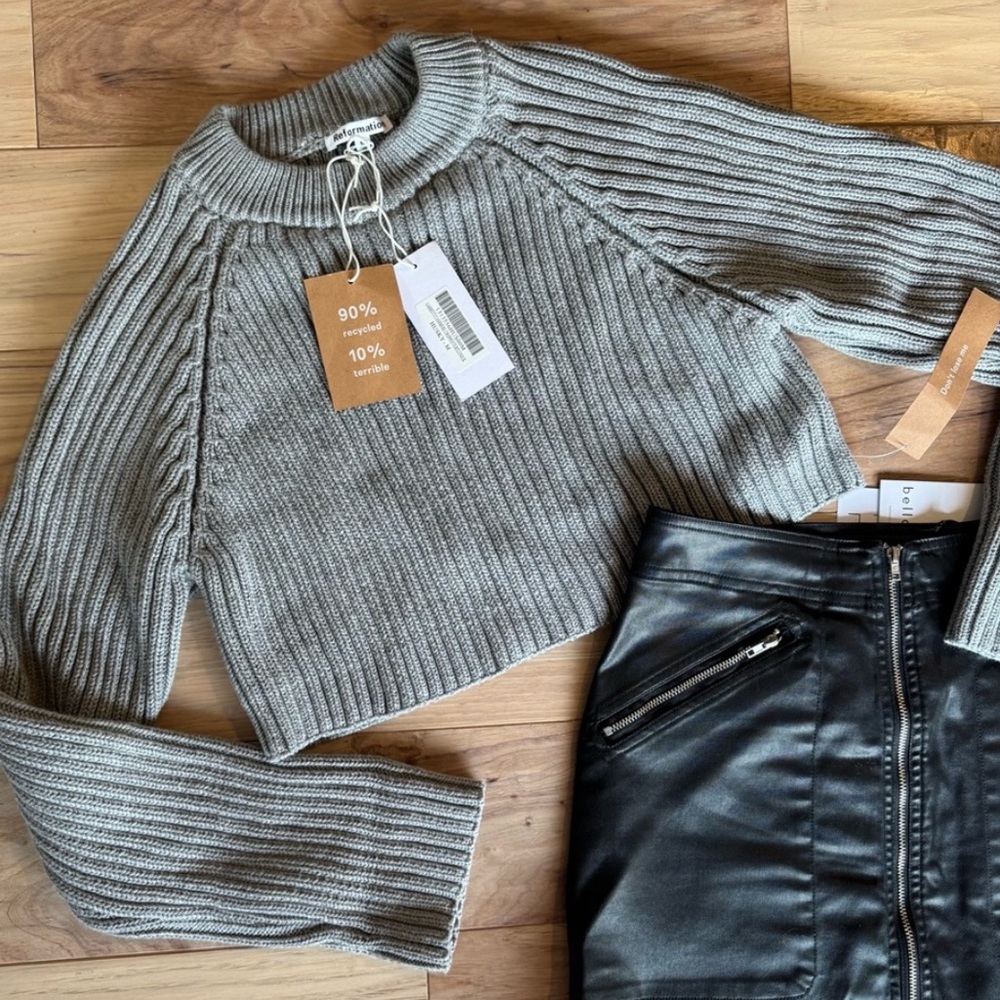 Reformation Garrett Cashmere Cropped High Neck Grey - Size M